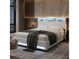 Cama de Casal com Gavetas e Led RGB 140x200cm LAZYSPACE