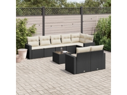 Vidaxl 9 Pcs Conjunto de Sofás P/ Jardim C/ Almofadões Vime Pe Preto