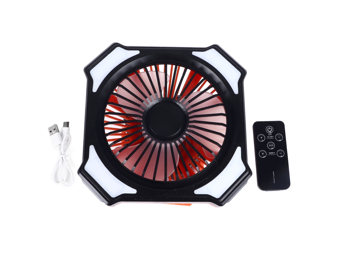 Ventilador Camping Lanterna Led Bateria 10000mah Recarregável Preto Laranja S/MARCA
