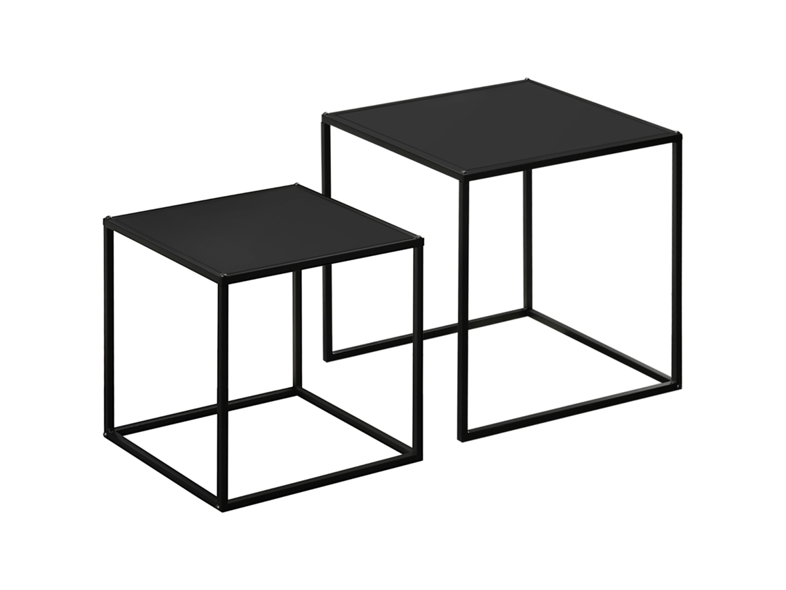 Conjunto de 2 mesas, lateral e de centro, design industrial, de vidro, preto e transparente BTFORUS