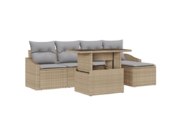 Conjunto 6 Sofá De Jardim Vidaxl Bege Vime Pe (100 X 55 X 73 Cm)