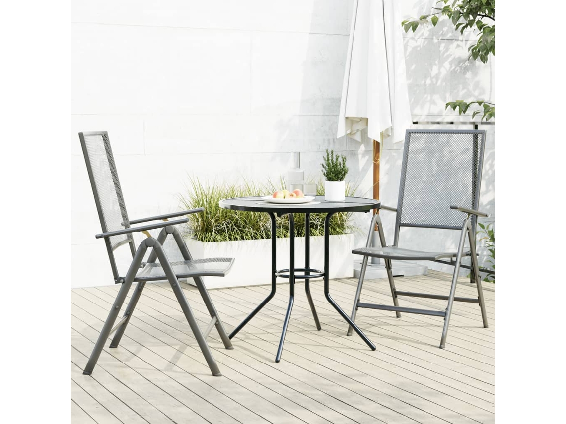 Cadeiras Reclináveis Jardim 3 Pcs Aço Revestido A Pó Antracite Dkd Home Decor