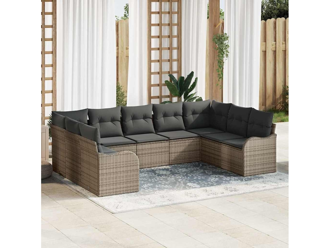 Vidaxl Conjunto De Sofá De Jardim 9 Unid. Cinzeto Vime Pe
