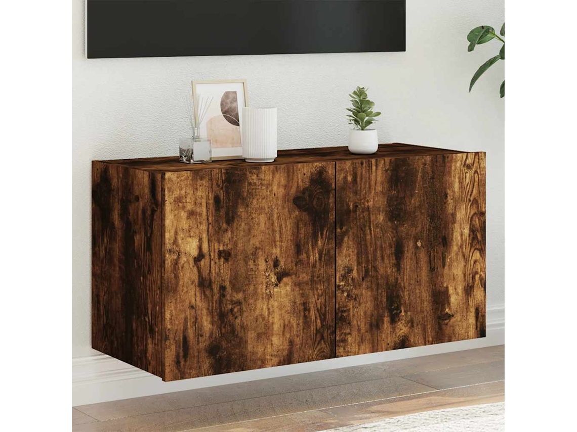 Vidaxl Móvel De Parede P/ Tv C/ Luzes Led 80x35x41 Cm Carvalho Fumado