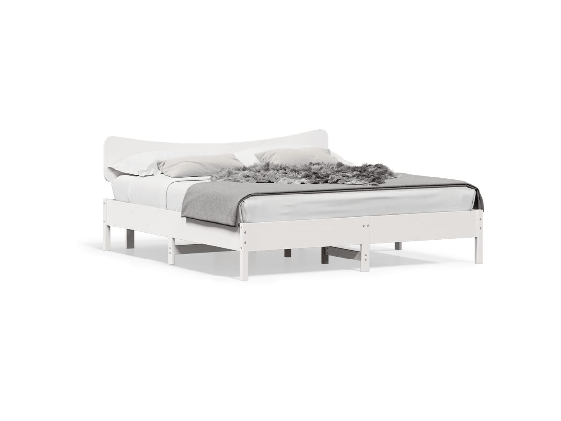 Cama Sem Colchão 200x200 cm Madeira de Pinho Maciça Branco MAISON EXCLUSIVE