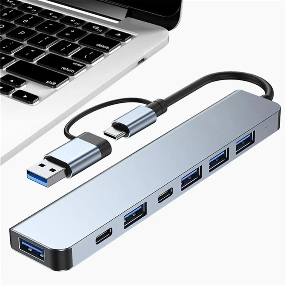 Hub Usb A/c Com 7 Portas 3.0 E 2.0 Para Expansão De Computadores E Laptops. Aquaforge