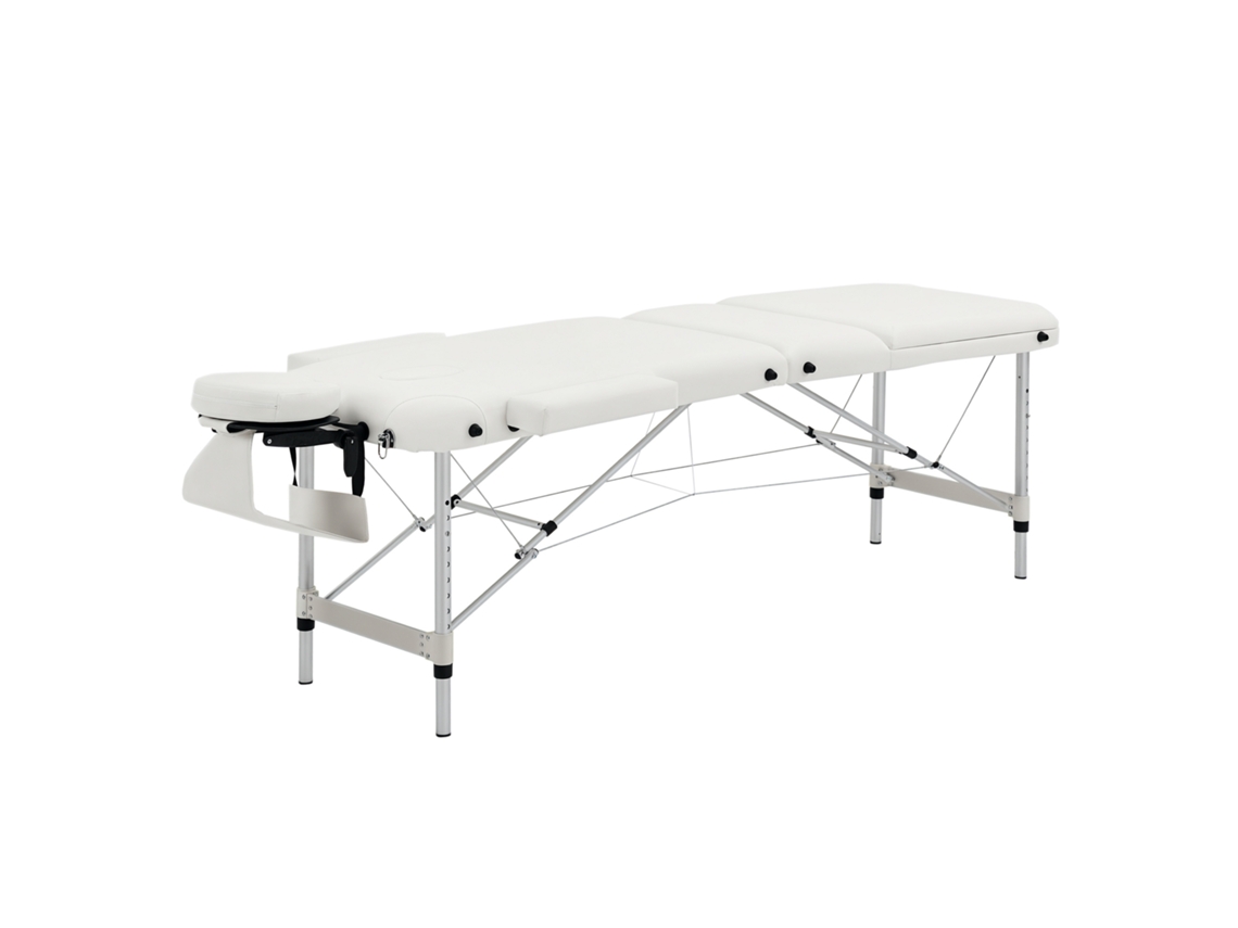 Mesa de Massagem Móvel 3 Zonas Alumínio Ajustável com Bolsa Acessórios carga 225kg branca | S/MARCA