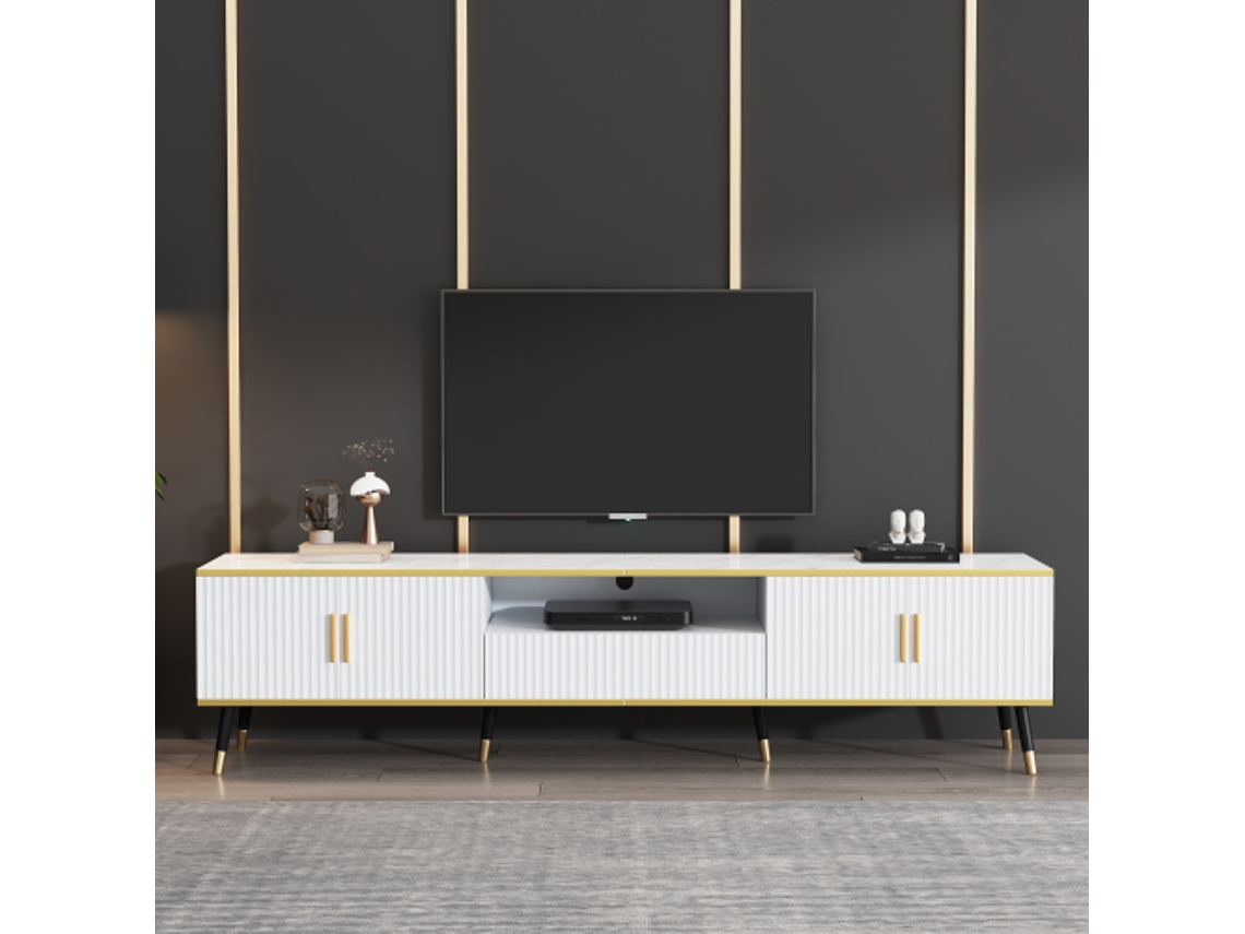 Móvel De Tv Moderno Baixo,acabamento Em Mármore,painel Para Tv,cômoda Para Tv,200x40x46cm-adequado Para Tvs Até 90 Polegadas,duas Portas,uma Gaveta