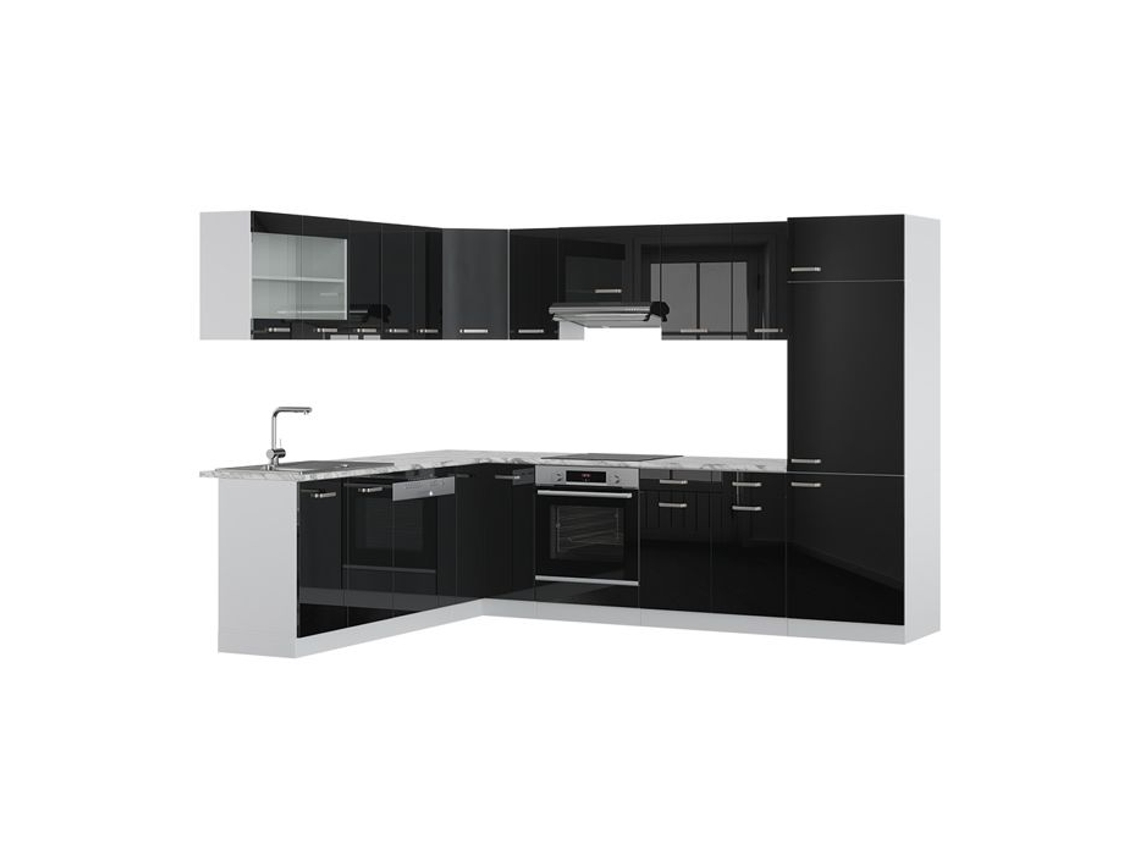 Cozinha de canto R-Line, 227 x 287 cm sem bancada, preto brilhante/branco, Vicco