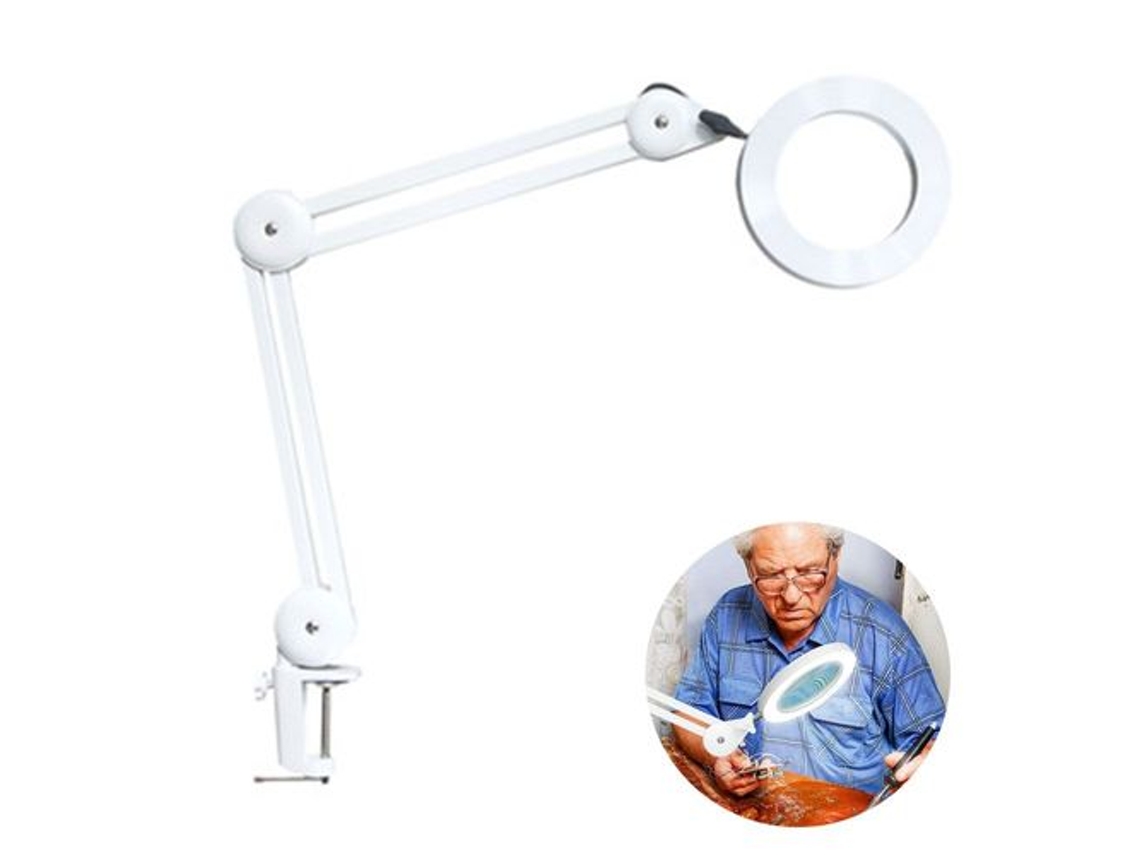Luminária De Aumento Led, Luminária De Mesa, Lupa De 5 Dioptrias Com Luz Com Clipe Aquaforge