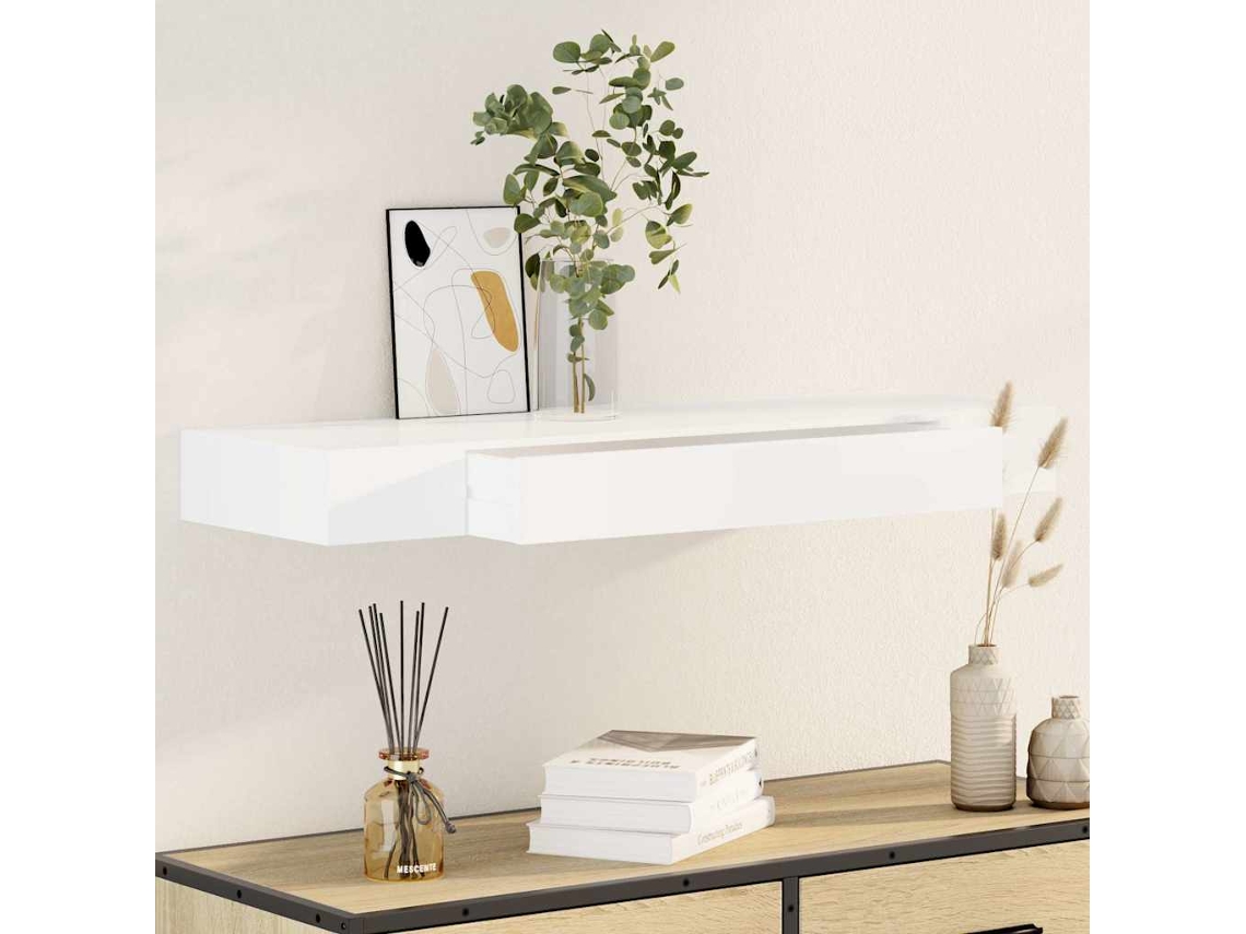 Prateleira De Parede C/ 1 Gaveta Para Livros/dvd Mdf Branco