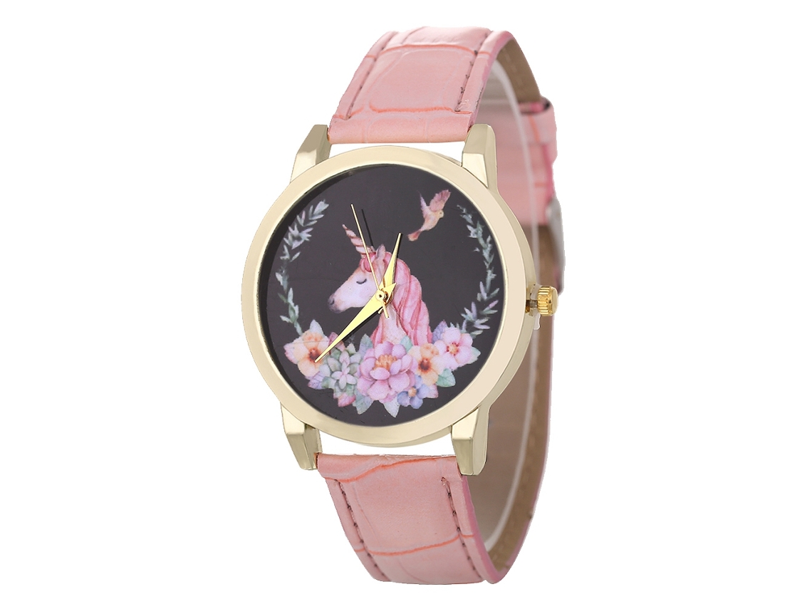 Relógio de Pulso Masculino de Couro Fashionable com Movimento de Quartzo Simples (rosa)