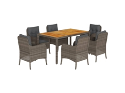 Conjunto de 7 Jantar para Jardim com Almofadões Vime Pe Cinza MAISON EXCLUSIVE