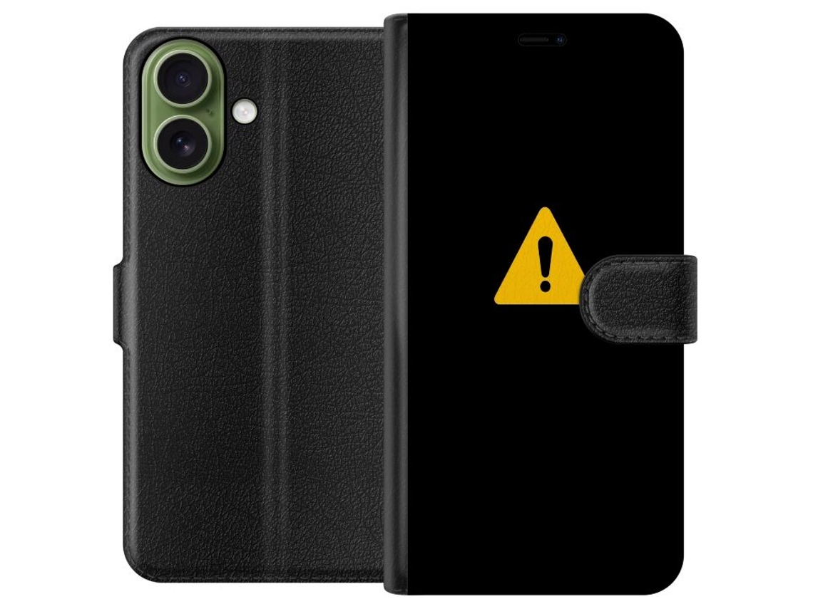 Capa Carteira Compatível Com Apple Iphone 17. Triângulo De Advertência Amarelo Com Ponto De Exclamação Sobre Fundo Preto, Símbolo Nítido Com Forte Con