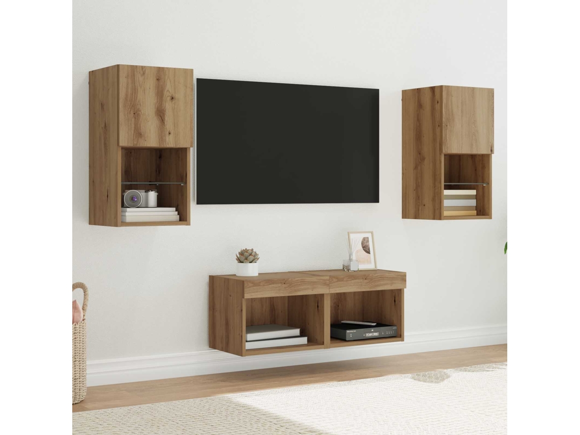 Vidaxl Gabinetes De Tv Na Parede 4 Unid. Carvalho Artesanal