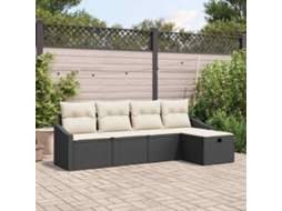 Vidaxl Conjunto De Sofás Com Almofada Com Armazenamento Preto Vime Pe