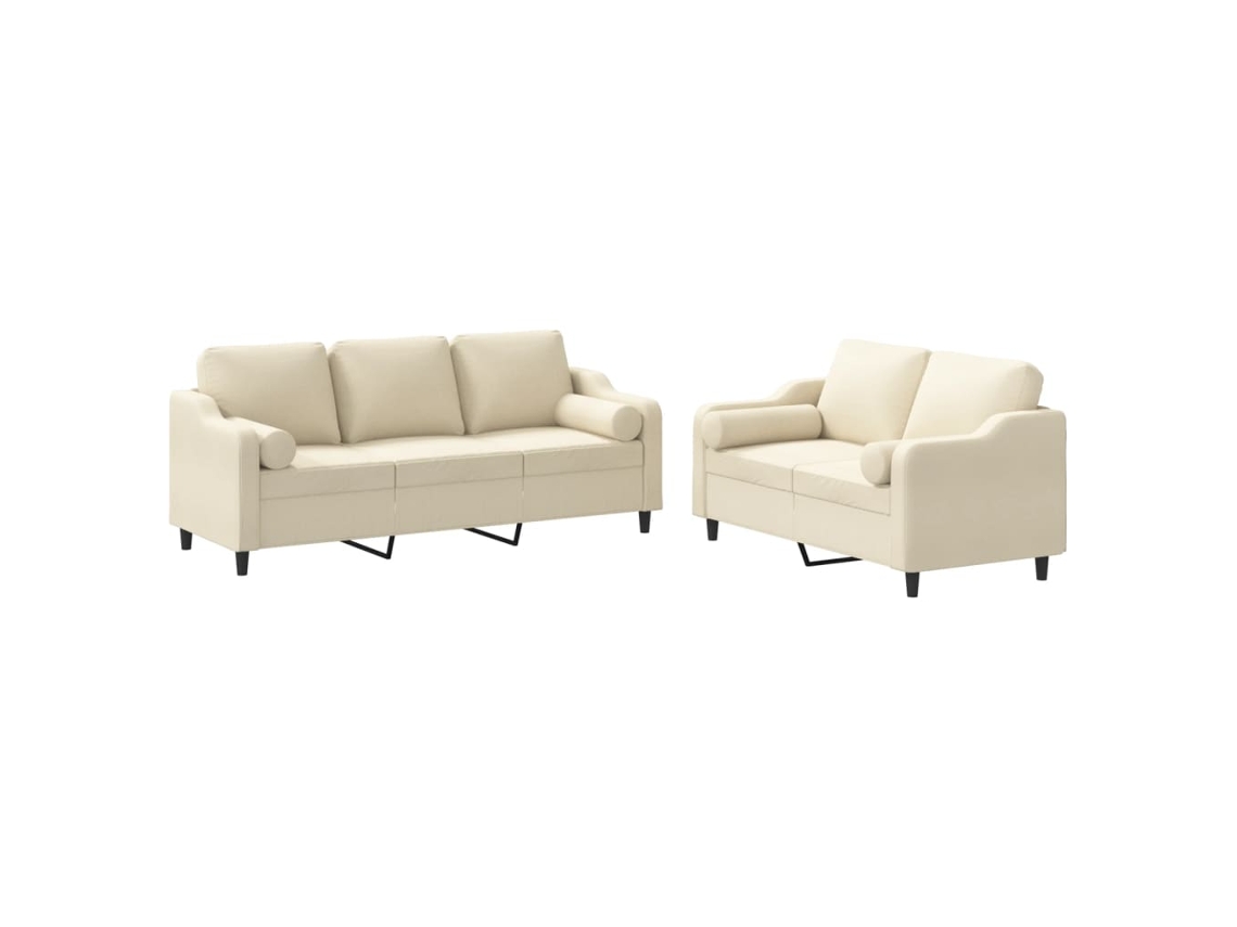Conjunto de 2 Sofás com Almofadas Tecido Cor Creme MAISON EXCLUSIVE