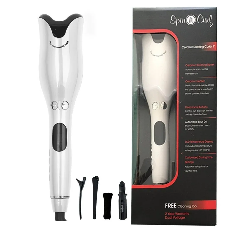 (branco) Prancha De Cabelo Elétrica Sem Fio Com Revestimento Cerâmico, Rotação Automática E Visor De Temperatura Em Led.