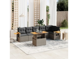 Vidaxl 7 Pcs Conjunto Sofás P/ Jardim C/ Almofadões Vime Pe Cinzento