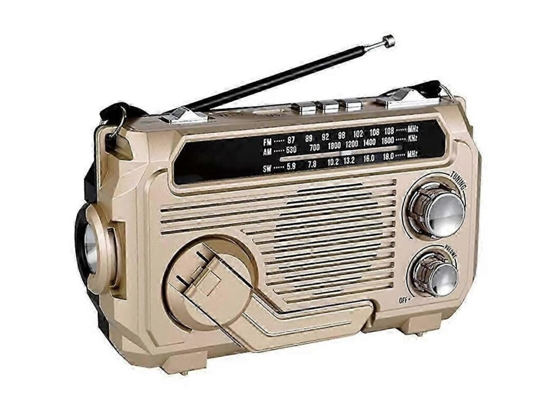 Rádio FM/AM/SW alimentado por Energia Solar AQUAFORGE, Emergência, Receptor de Manivela, Bluetooth 5.2, Dourado