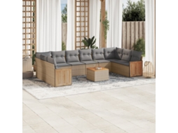 Vidaxl 11 Pcs Conjunto Sofás De Jardim C/ Almofadões Vime Pe Bege
