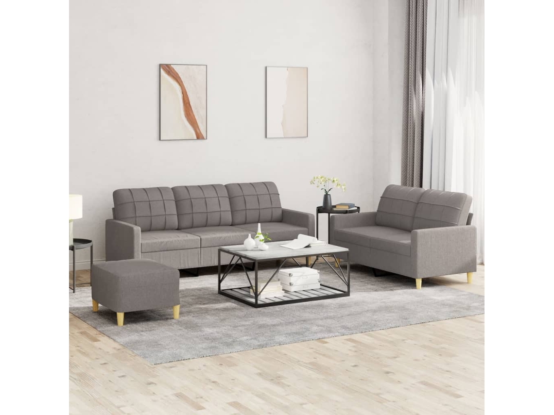 Vidaxl 3 Pcs Conjunto De Sofás Com Almofadões Tecido Cinza-acastanhado