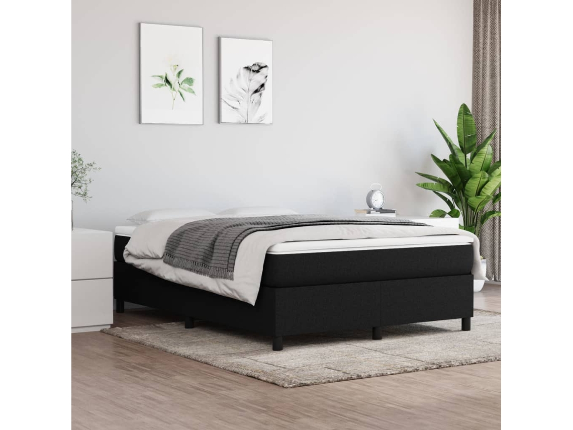 Cama Com Molas/colchão 140x200 Cm Tecido Preto
