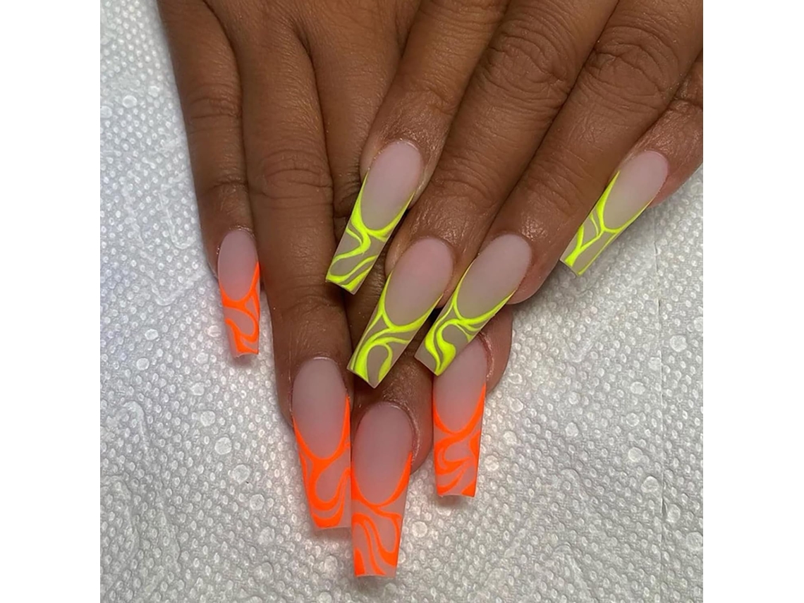 1 Peça de Tips para Unhas Modelo W044 em Rosa Fluorescente com Estilo Bailarina Geléia Incluída