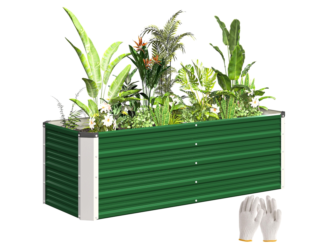Caixa De Plantio Em Aço Com Luvas Inclusas, Modelo Retangular Para Plantas E Flores De Terraço E Jardim, 125x47x40cm, Verde