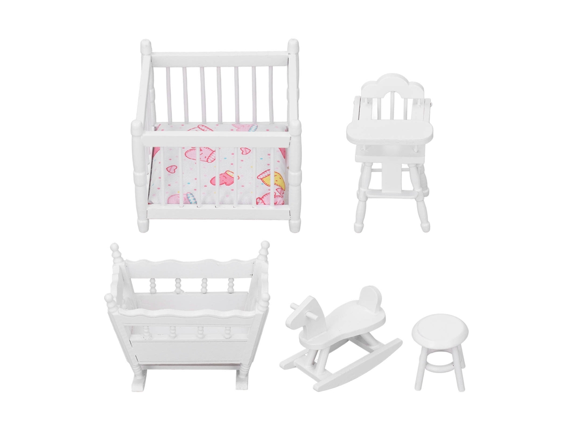 Primerox móveis de Berçário para Casinha de Bonecas 1:12 Madeira Miniatura Bebê Conjunto Branco