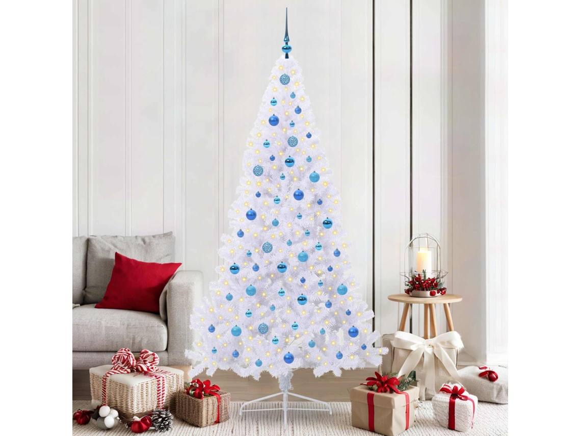 Vidaxl Árvore De Natal Artificial Com 300 Leds Branco 210 Cm Pvc E Aço