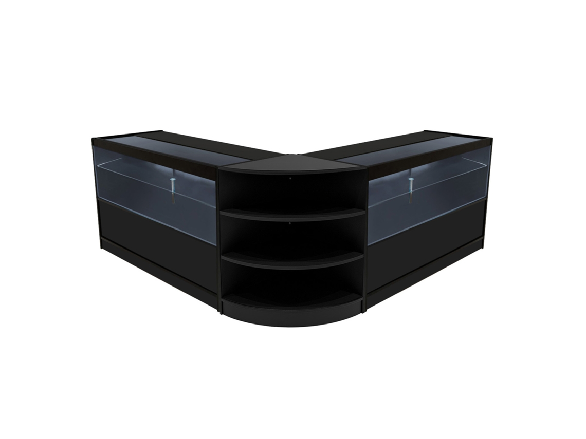 Conjunto de Balcão Comercial MonsterShop Andromeda Preto, 2xC1500 1xLM60, MDF e Vidro Temperado