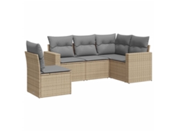Maison Exclusive - 5 Pcs Conjunto De Sofás P/ Jardim Com Almofadões Vime Pe Bege