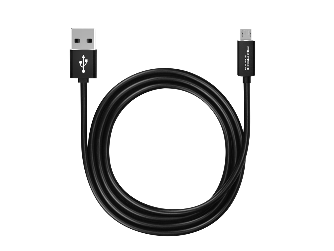 Cabo de carregamento e sincronização Akashi USB para Micro USB (1 m) Preto
