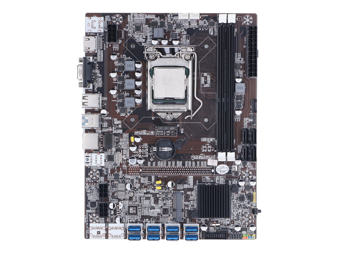 Placa Mãe Mineração Ddr3 Lga 1155 B75 Com Cpu Dual Core Para Eth E Btc Luz Dourada