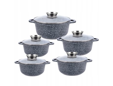 Conjunto De Panelas Hemberg 10 Peças Alumínio Revestimento Antiaderente Mármore Cerâmico Cinza 1,3/2,3/3,5/4,5/5,6 L Hb 7058 Jortmrd