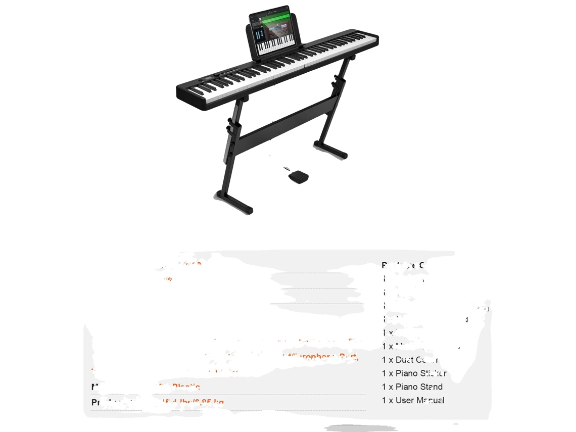 Piano Eletrônico, Conectividade Bluetooth, Design Dobrável, 88 Teclas Com Suporte