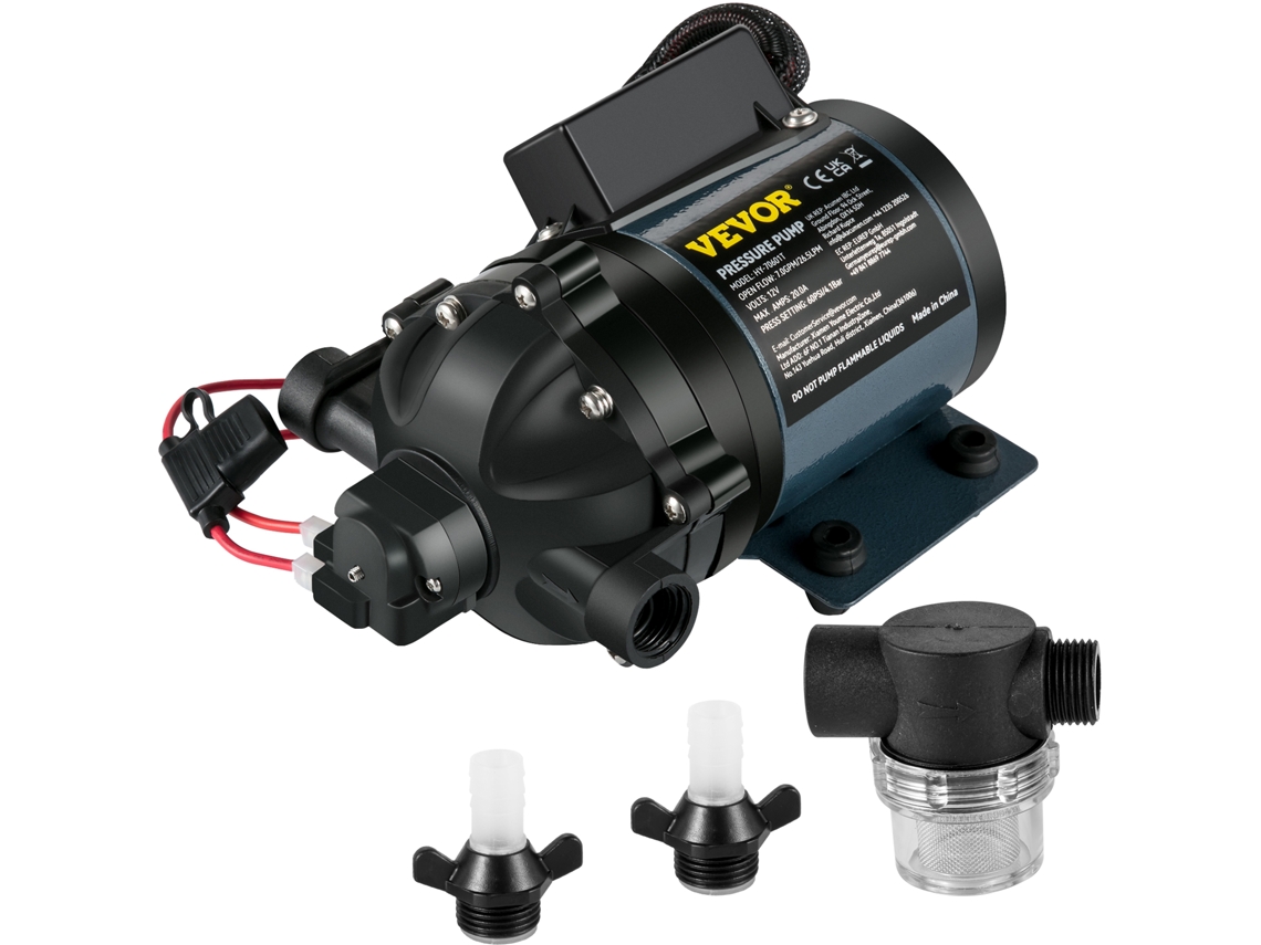 Vevor Kit de Bomba de Água para Lavagem de Convés 12V 7 Gpm 60 Psi 10 Ft Cabeça Autoescorvante