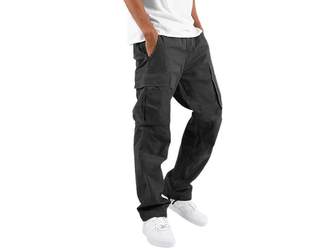 2026 pantalones Cargo Longos Masculinos Confortáveis de Algodão e Linho com Bolsos Causais Soltos para Trabalho 2xl Negro