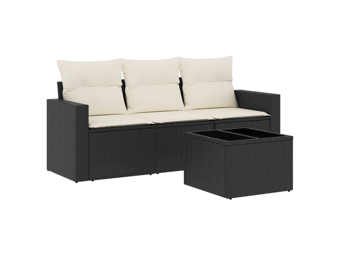 Maison Exclusive - 4 Pcs Conjunto De Sofás Para Jardim C/ Almofadões Vime Pe Preto