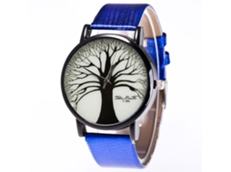 Relógio de casal com mecanismo de quartzo, pulseira de couro sintético, mostrador com estampa de floresta, estilo casual (azul)