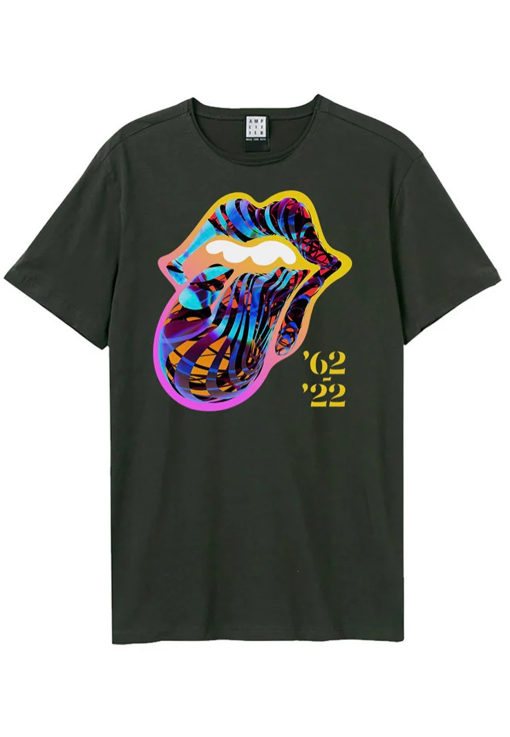Size:l Rockinstone The Rolling Stones - Sixty Tongue Charcoal - T-shirt Unisex Adults