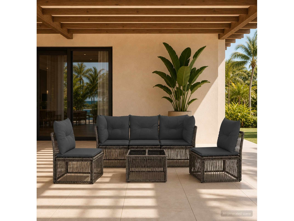 Vidaxl Conjunto De Sofá De Jardim 6 Pcs Cinzento Vime Pe