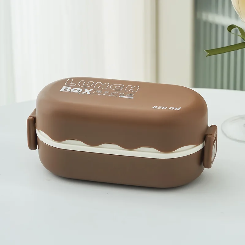 Lancheira de Plástico Dupla Camada, Própria para Micro ondas e À Prova de Vazamentos. MDUG (cor Café)