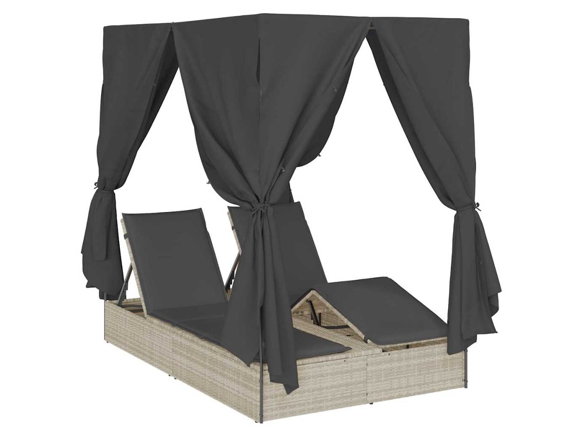 Conjunto 1 Espreguiçadeira De Exterior Vidaxl Cinzento-claro Vime Pe (205 X 129 X 200 Cm)