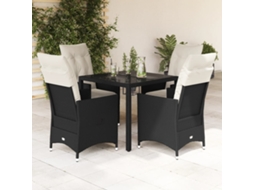 Vidaxl 5 Pcs Conjunto de Jantar P/ Jardim C/ Almofadões Vime Pe Preto