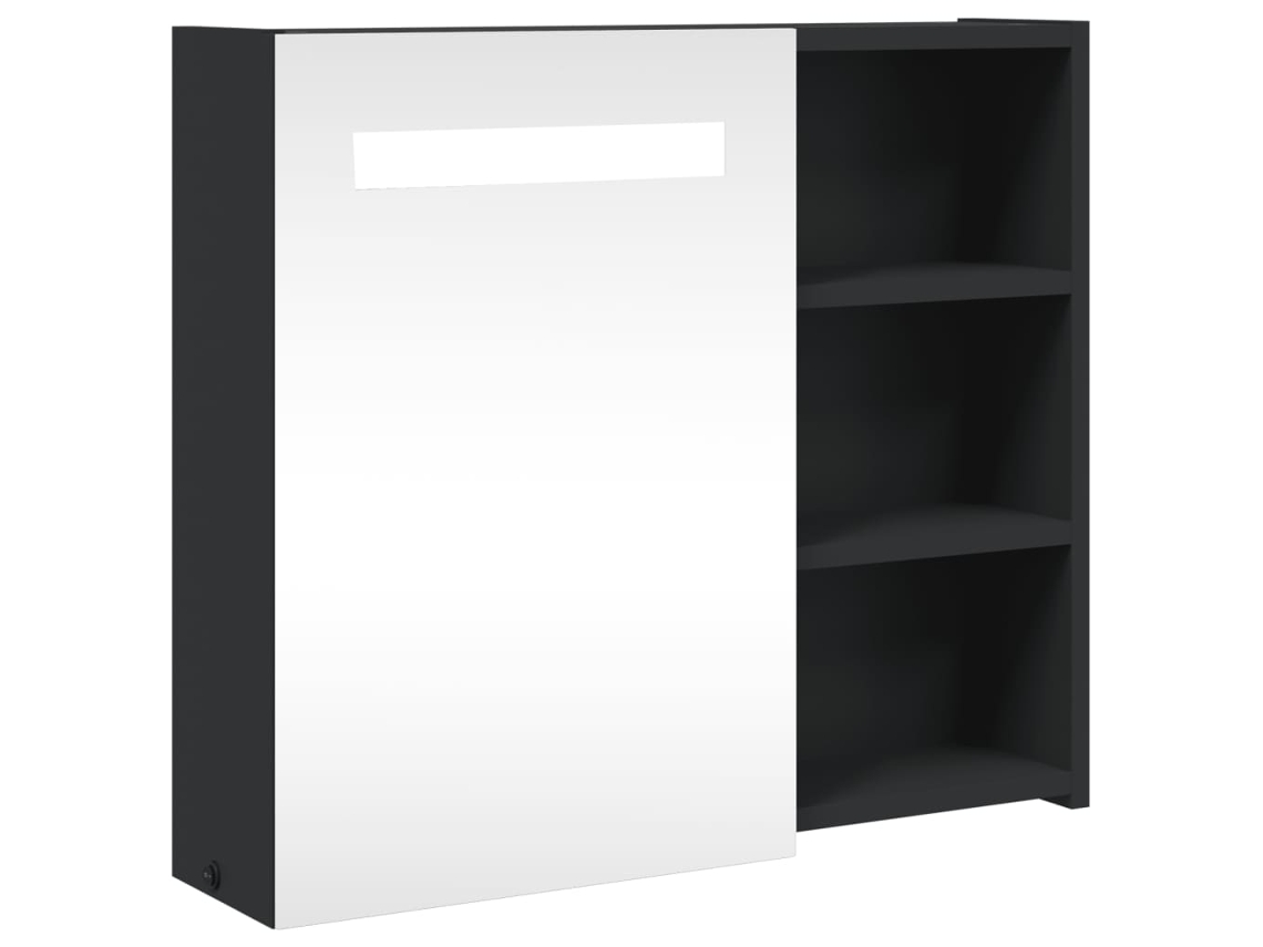 Vidaxl Armário Espelhado P/ Casa De Banho C/ Leds 60x13x52 Cm Preto