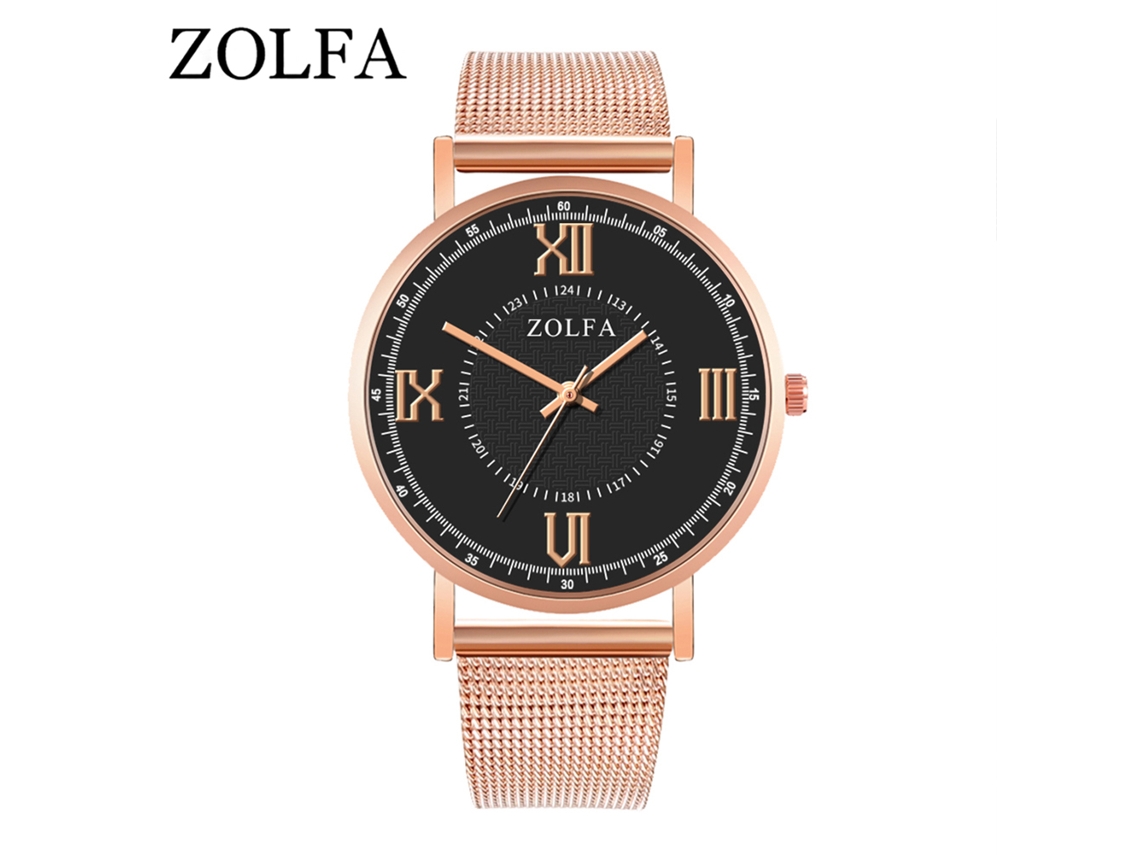 Reloj De Pulsera De Cuarzo Con Correa De Acero, Dial Redondo, Diseño Fashion (oro Rosa+negro)