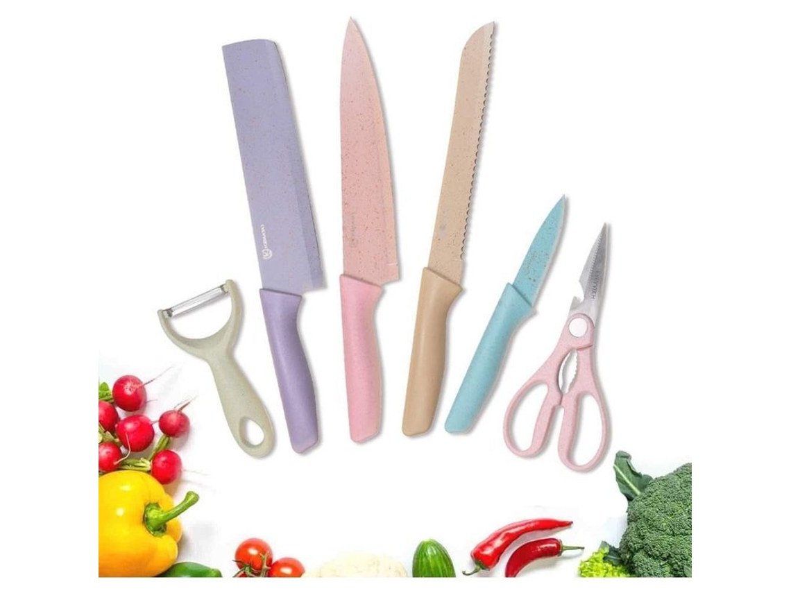 Conjunto De Facas De Cozinha 6 Peças Com Caixa De Presente Lâmina Antiaderente Aço Inoxidável