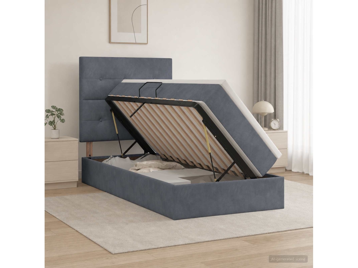 Vidaxl Cama Com Arrumação E Colchão Cinzento-escuro 90 X 200 Cm Veludo